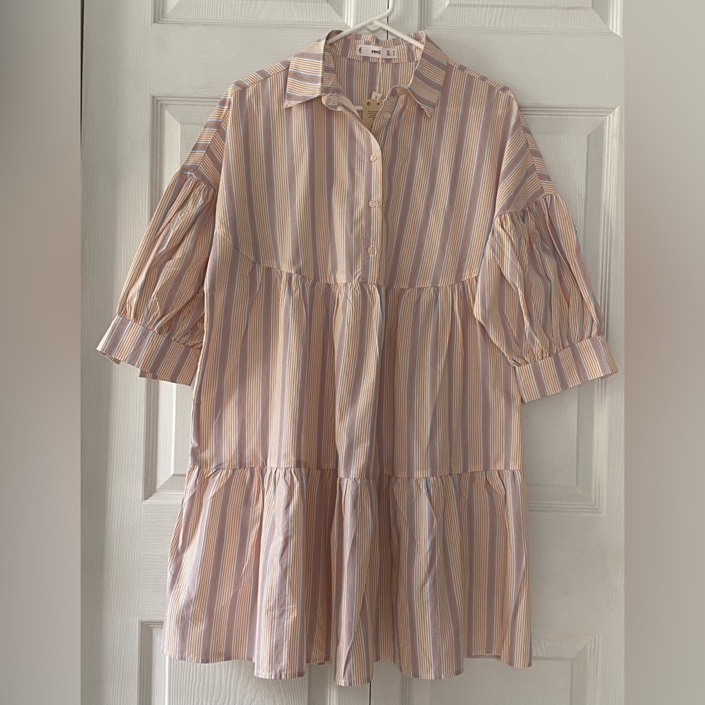 NWT Mango “Gabriela” Striped 100% Cotton Puff Sleeve Dress Size 6 - Picture 11 of 15